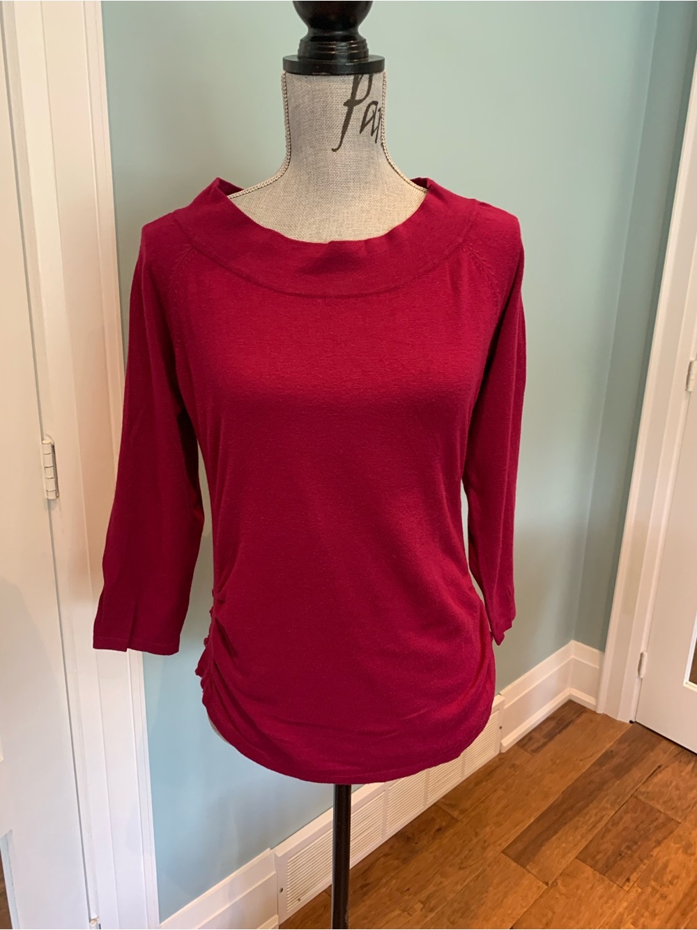 Women's Ribbed Boatneck 3/4 Sleeve Top - Berry
